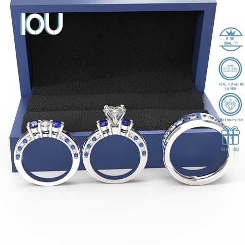 3pc Couples Wedding Ring Sets His And Hers Women Sterling Silve Moissanite and men Wedding Bands Together With Jewelry Box3
