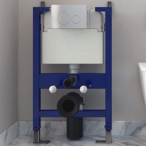 Bathroom Wall Hung Toilet 0.82M Concealed Cistern Frame WC 3-in-1 Set Round Dual Flush Plate Chrome