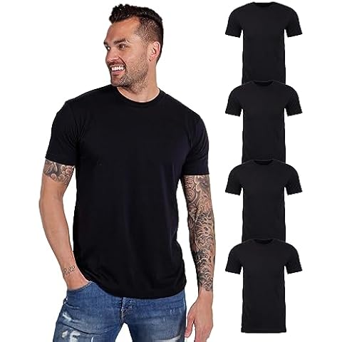 INTO THE AM Premium Men's Fitted T-Shirt 4-Pack - Modern Fitted Fresh Classic Crew Neck Essential Tee Shirts Men Multi Pack (Black, Large) Cover
