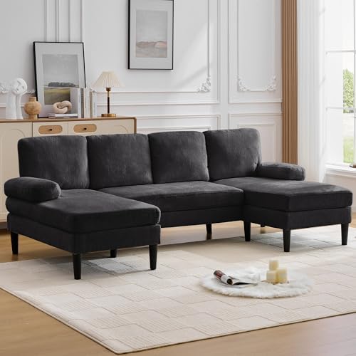 Sectional Couches for Living Room,U Shaped Couch with Chenille Fabric,Upholstered 4 Seat Sofa with Double Chaise for Modern Apartment & Small Space,Removable Cushions,Grey