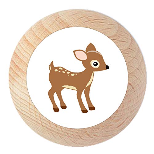 Möbelknauf Reh natur klar lackiert Holz Kinder Kinderzimmer 1 Stück Waldtiere Cover