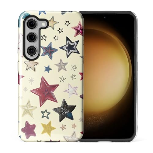 ilikediy for Samsung Galaxy S23 Case,HL2 Aesthetic Color Stars Hybrid 2 Layer Hard Shell Silicone Protective Pattern Design Case