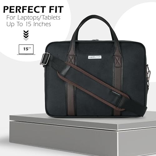 Image of Lavie Sport Elevate Briefcase 9L Laptop Briefcase Bag | Premium Leatherette Business Briefcase for Men & Women | Messenger Shoulder Bag with Detachable Strap