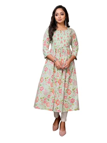 Image of rangita Women Rayon Regular Fit Calf Length Printed Anarkali Kurti | Kurta