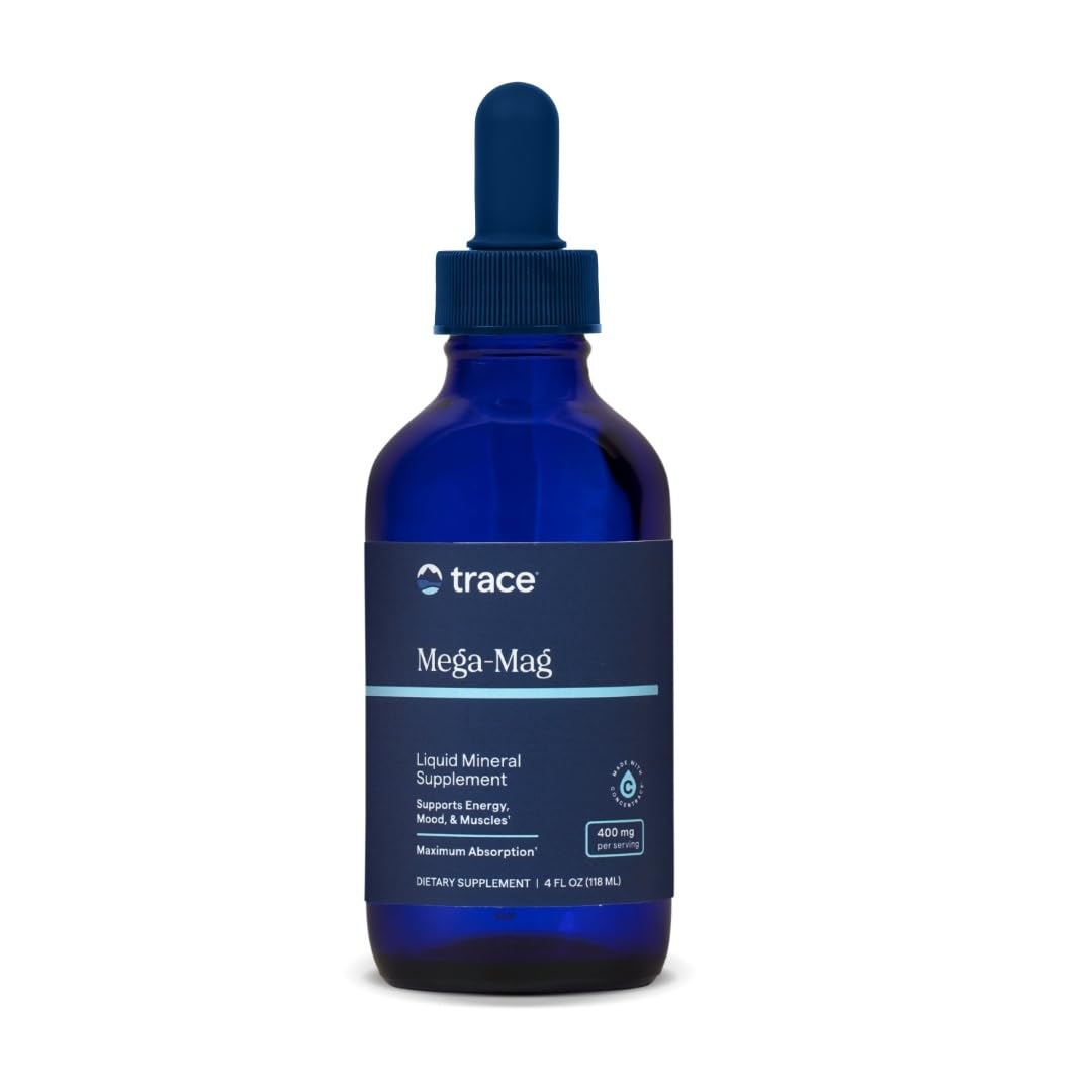 Trace Minerals Mega-Mag - Liquid Magnesium Supplement for Vitality & Energy Support - Muscle, Bone & Nerve Health - Natural Daily Drops - Non-GMO, Vegan & Gluten-Free - 4 fl oz (30 Servings)