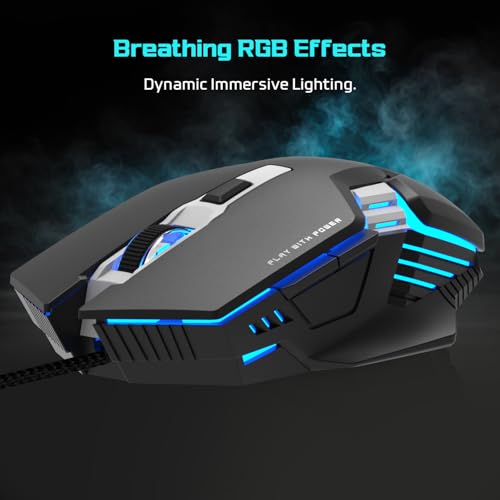 Image of EvoFox Starter Series Spectre USB Wired Gaming Mouse with Upto 3600 DPI Gaming Sensor | 6 Buttons Design | Upto 7 Million Clicks | 7 Colours Rainbow Lighting | 1.5m Braided Cable (Black)