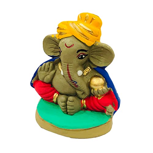 Image of Clay Ganesh Idol, 4 Inches Height, Water Soluble Ganpati Murti for Ganpati Visarjan (Small) (Multicolor)