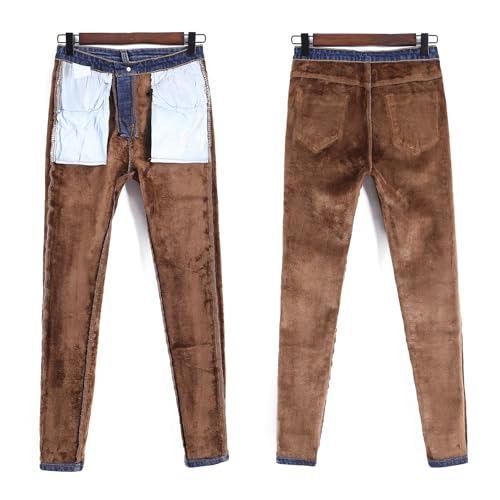 SKYWPOJU Thermojeans Damen Winterhose Thermohose Leggings mit Innenfleece Winterhose Warm Gefütterte Jeans Straight Hose mit Weitem Gummizug Band Jeans Fleece Treggings Damen