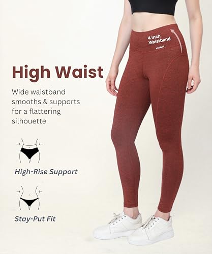 Image of Glamoras Women Polyester Spandex High Waist Gym Legging with Side Pocket, 4-Way Stretch, Squat-Proof, Moisture-Wicking Yoga Pants, Workout Tights for Running, Gym, Fitness, Training, Yoga & Activewear
