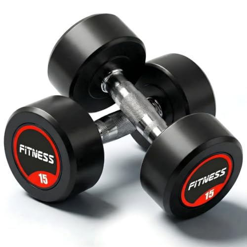 Image of Bouncer Dumbbells pair of 15x2 | Professional Round Dumbbells for Home & Gym | Heavy Duty Rubber Coated Weights for Strength & Fitness Training (Black, 15kg)