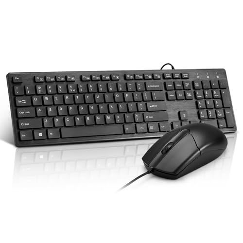 Wired Keyboard and Mouse Combo, Full-Sized Ergonomic...