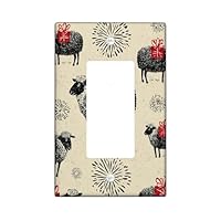 Festive Sheep Light Switch Cover Plates/Outlet Covers, Cream Color with Holiday Gifts and Fireworks Design, Thermoplastic Wall Plates, Standard Size Single Rocker