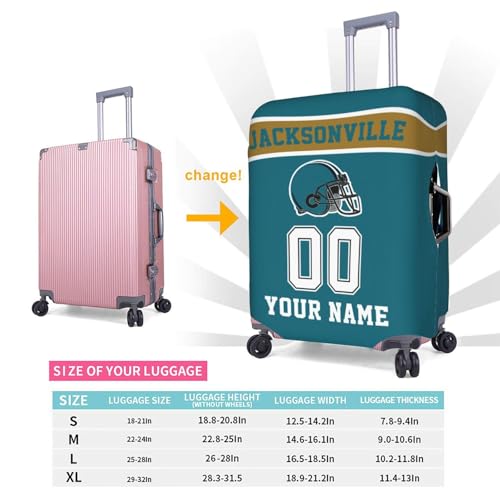 Image of Custom Jacksonville Luggage Cover Personalized Football Style Suitcase Cover with Name Number Customized Washable Elastic Sports Travel Suitcase Protector for Business Vacation Gifts