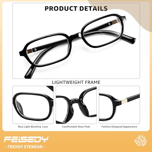 Image of FEISEDY Fashion Rectangular Blue Light Glasses for Women Retro Small Frames Vintage Trendy 90s Square Eyeglasses B0255