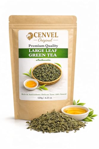 CENVEL Large Leaf Green Tea | Exquisite Taste & Aroma | Extra Large Leaves Premium Green Tea | Pure & Natural | Non GMO | Vegan Friendly (120g)