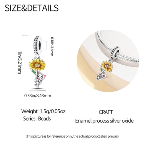 Image of LeeFeel Cats Sunflower Charm Beads fit 925 Sterling Silver Bracelets Chic Flower Dangle Charms for Jewelry DIY (Sunflower Cat)