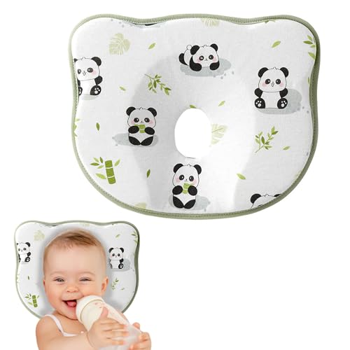 Image of Kbuzevi Memory Foam Head Support Pillow, Prevent Flat Head Cushion, Bear Design Soft and Cozy Neck Support Pillow for Small Boys and Girls (Panda)