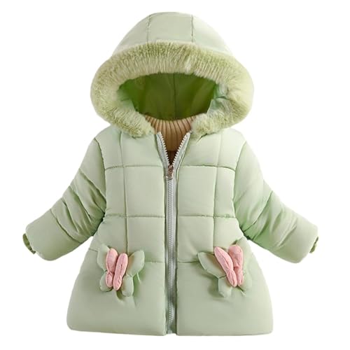 Boys Girls Winter Coat Cute Butterfly Quilted Faux Fur Hood Down Jacket Outdoor Warmth Soft Comfy Kids Outerwear