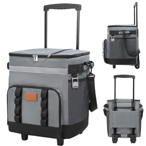 Enfriador con Ruedas y manejo de 35 l boletos de refrigerador con Plegables colapsables con Cremallera múltiple de Cierre de múltiples Bolsillos.
