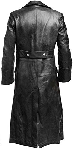 SpazeUp Mens Double Breasted Black Leather Trench Coat - Military Officer Uniform Vintage Black Jacket Coat Men3