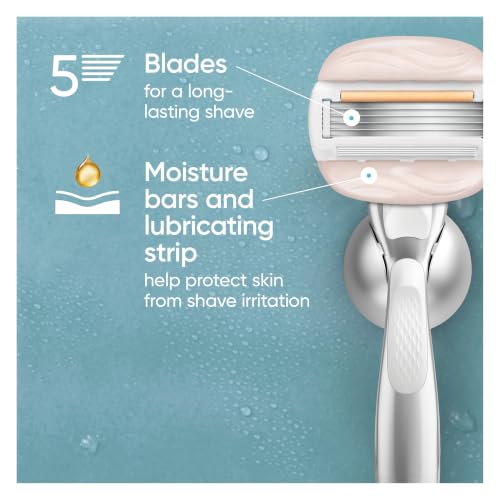 Gillette Venus Razor for Women, MoistureGlide plus Argan Oil, Durable Metal Handle + 4 Blade Refills, 5-Blade Razor Cartridges, Moisture Bars - image 2
