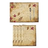 Fall Leaves Vintage Placemats Set of 6 Autumn Retro Table Mats for Dining Table Kitchen Outdoor Home...