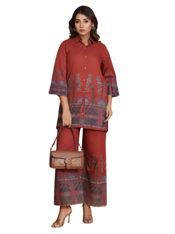 kaftanize KaftanizeRed Border Printed Beaded Co-Ord Set-picture-40