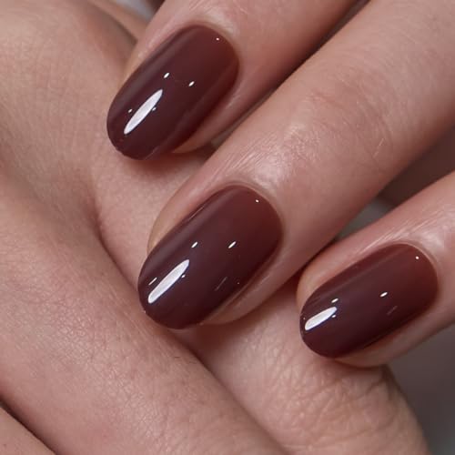 CurvLife Short Oval Press On Nails, Cocoa Muse Cocoa Brown, Soft Gel
