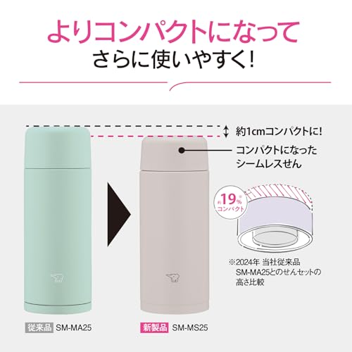 Image of Zojirushi Mahobin SM-MS25-GM Stainless Steel Mug Water Bottle, 8.5 fl oz (250 ml), Screw Type, Dishwasher Safe, Seamless Tub, Only 2 Cleaning Points, Mint Green