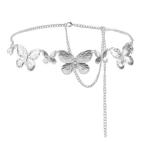 Silver Waist Chain Y2K Butterfly Chain Belt Alloy Boho Metal Body Belly Chain Dress for Girls and Women