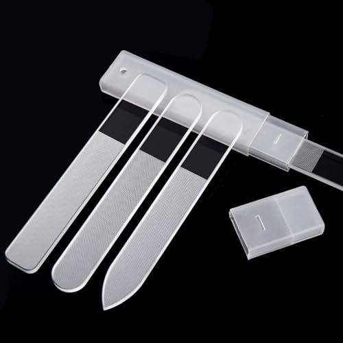 YUNYU Juego de 3 limas de uñas de cristal profesionales con estuche de almacenamiento, 3 cabezales diferentes para uñas naturales y artificiales, herramientas de manicura y pedicura, limas de uñas
