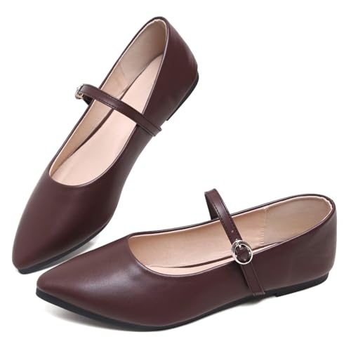 Hee grand Women's Mary Jane Shoes Ballet Flats for Women Comfortable Pointed Toe Slip On Flats Ankle Strap Flats3