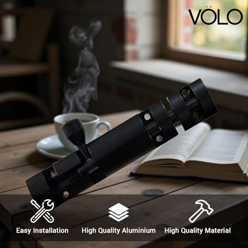 Image of VOLO Aluminium Tower Bolt with Stainless Steel Rod - Heavy Duty Door & Window Latch for Home and Office | Main Door Tower Bolt | Kundi /Chitakini | Pack of 2 Pieces (Black, 4 Inch)