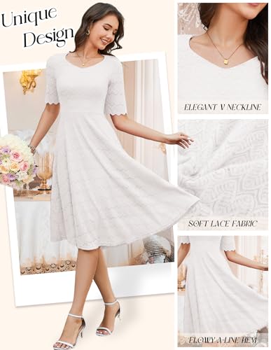 Image of Dressystar Women's Short Sleeve Lace Wedding Guest Dress V Neck A Line Formal Cocktail Evening Party Dresses 2025