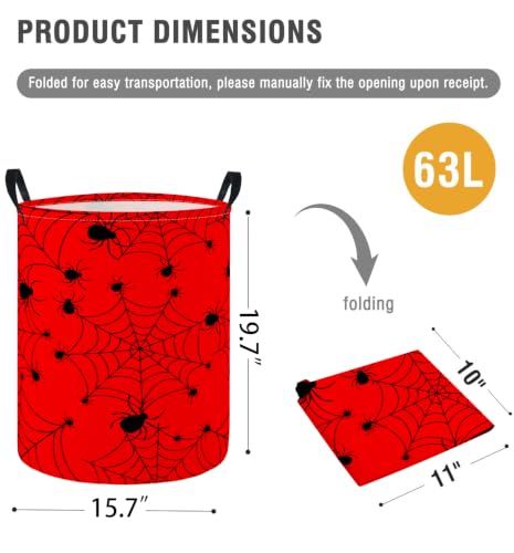 Image of Baby Laundry Hamper Basket Baby Hamper for Nursery Boy and Girl Cute Storage Bin Organizer Boho Room Decor(Red Spider Webs)