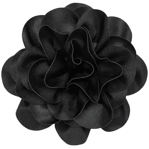 CREATCABIN Broche de Flor de 20cm, Broche de Camelia Extra Negro, Alfileres para Ropa, Alfileres de Solapa de Tela Satinada Extraíbles, Broche para Vestidos de Mujer, Accesorios para Bodas, Fiestas,