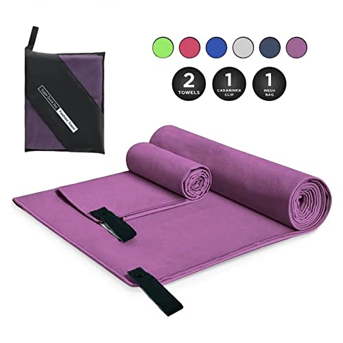 Serviette microfibre violette lot de 2 pour sport et camping - 7