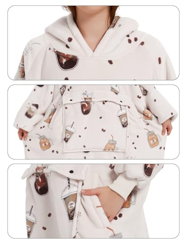 Image of KFUBUO Wearable Blanket Hoodie for Adults Sherpa All Patterns Oversized Sweatshirt Blanket with Pocket