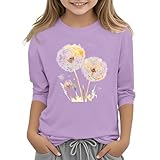 Mädchen Shirt langärmlig Rundhals Oberteile Kleinkind auffälliges Muster Grafik T-Shirt Casual lässige Passform traditioneller Pullover mit Blumen Print modisches Kindershirt (Purple, 10-11Years)