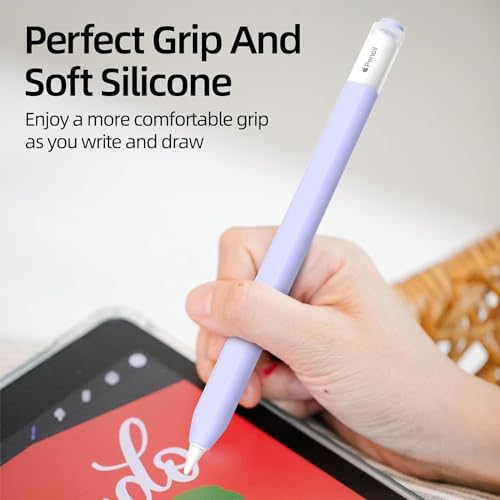 Image of Pencil Case for Apple Pencil (USB-C) 3rd Generation Silicone Protective Cover Sleeve, Supports Magnetic Attachment 3rd Gen (Light Purple)