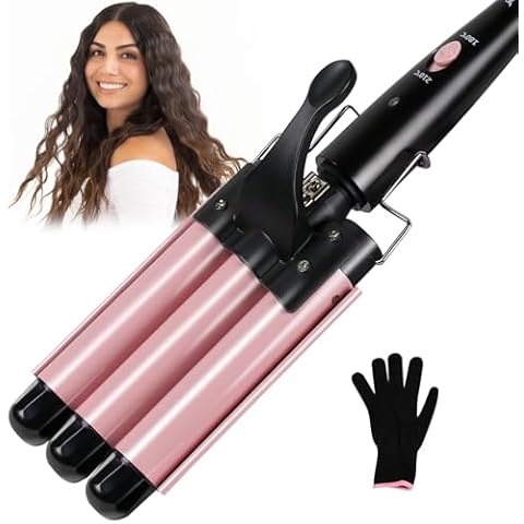 3 Barrel Curling Iron Wand, janelove 1 Inch Ceramic Tourmaline Triple Barrels, Hair Waver with Two Temperature Control, Fast Heating Portable Beach Waver Curling Iron-Pink Cover