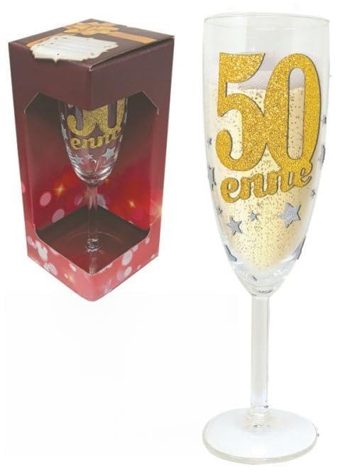 dor Bicchiere 50 Anni Flute Vetro Glitter Oro Gadget Idea Regalo Festa 50° Compleanno