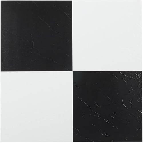 Tivoli Self Adhesive Vinyl Floor Tiles, 45 Tiles - 12" x 12", Black & White - Peel & Stick, DIY Flooring for Kitchen, Dining Room, Bedrooms, Basements & Bathrooms by Achim Home Decor