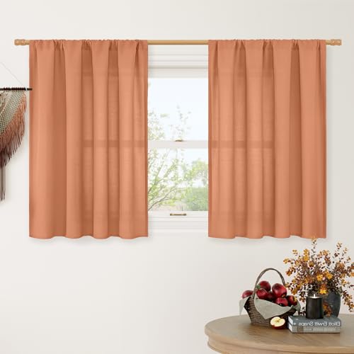Image of LAMIT Short Linen Curtains 36 Inch Length for Kitchen Window Over Sink