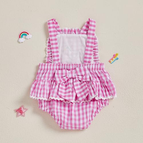 Baby Girl Goose Outfit Romper Farm Animal Gingham Overalls Ruffle Sleeveless Bodysuit Infant Summer Clothes3