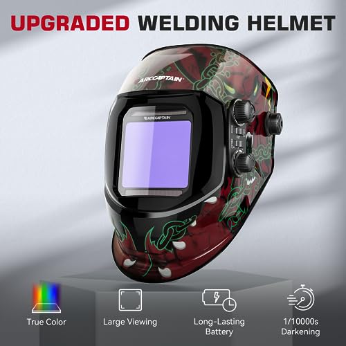 Image of ARCCAPTAIN 3.94 inchX3.66 inch Large Viewing Screen Welding Helmet True Color Auto Darkening Solar Powered 4 Arc Sensor Welding Hood, Wide Shade 4-5 /5-9 /9-13 for ARC TIG MIG Welding Mask(Wolf Design)