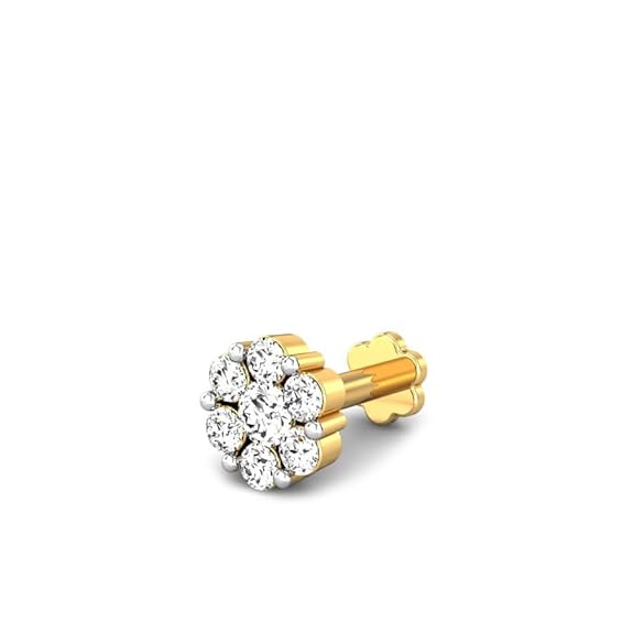 CANDERE – A KALYAN JEWELLERS COMPANY Yellow Gold 18K (750) BIS Hallmark Flower Shaped SI IJ Diamond Nosepin for Women