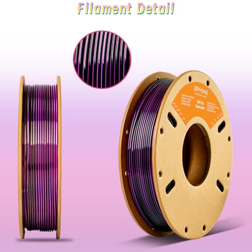 Image of ERYONE Silk Dual Color PLA Filament 3D Printer 1.75mm + /- 0.03mm, Bicolor Filament Two Tone PLA 250g(0.55lbs) Cardboard Spool, Black Purple