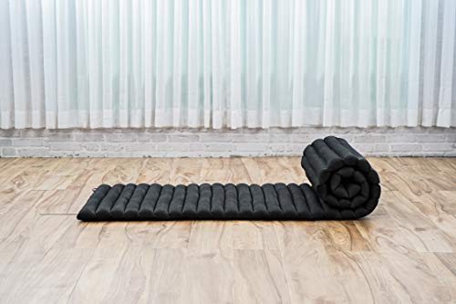Image of Leewadee - Foldable Floor Mattress - Japanese Roll Up Futon -Trifold Tatami Mat- Guest Floor Bed - Camping Mattress - Thai Massage Mat, Kapok Filled, 75 x 20 inches, Black