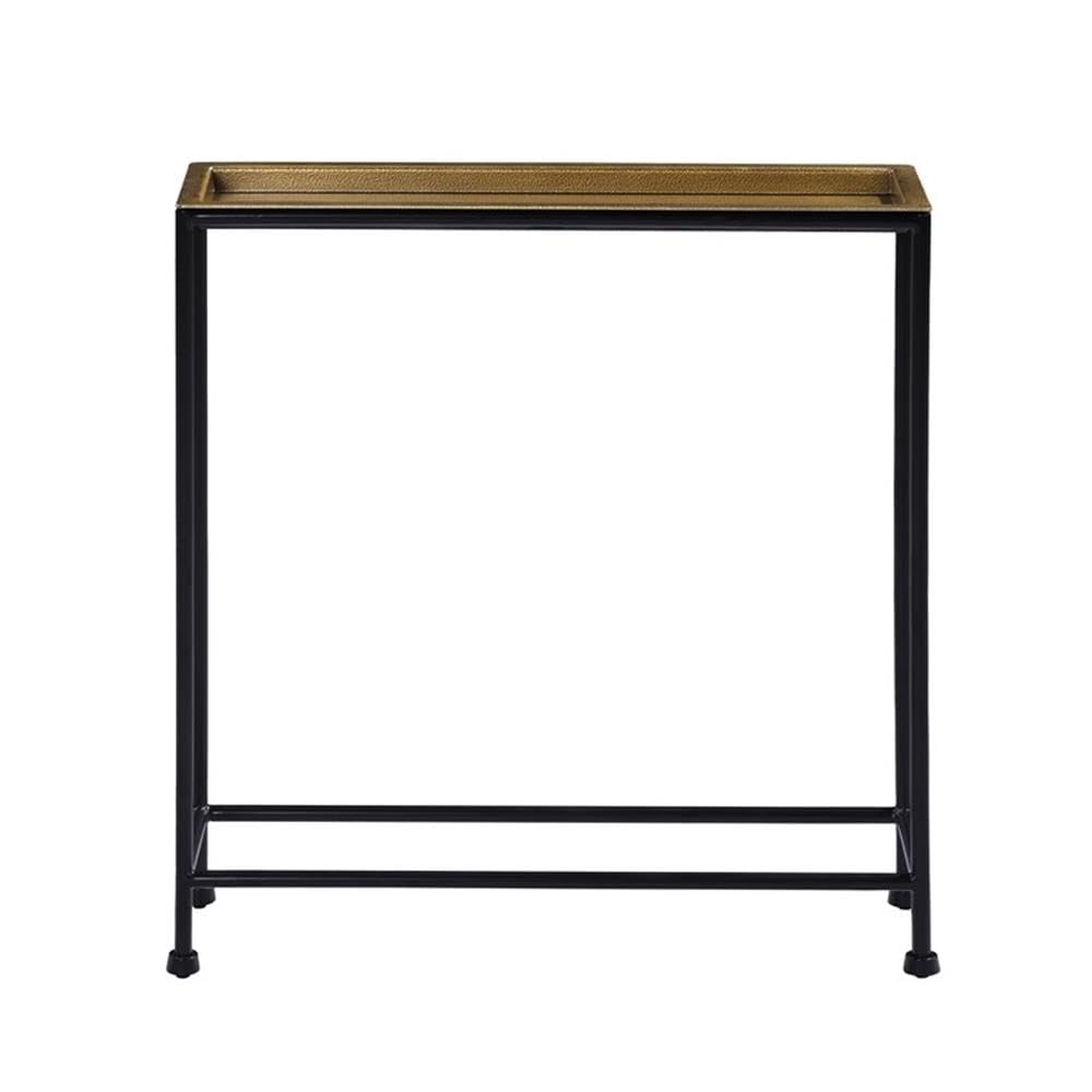 Antique Brass Side Table, Removable Tray Top with Textured Metal Look, Slender Rectangle Design, Space-Saving Accent for Living Room